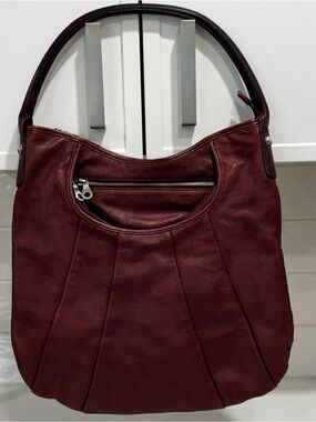 Christopher Kon Maroon Leather Hobo Bag - Pleated Slouchy Shoulder Purse